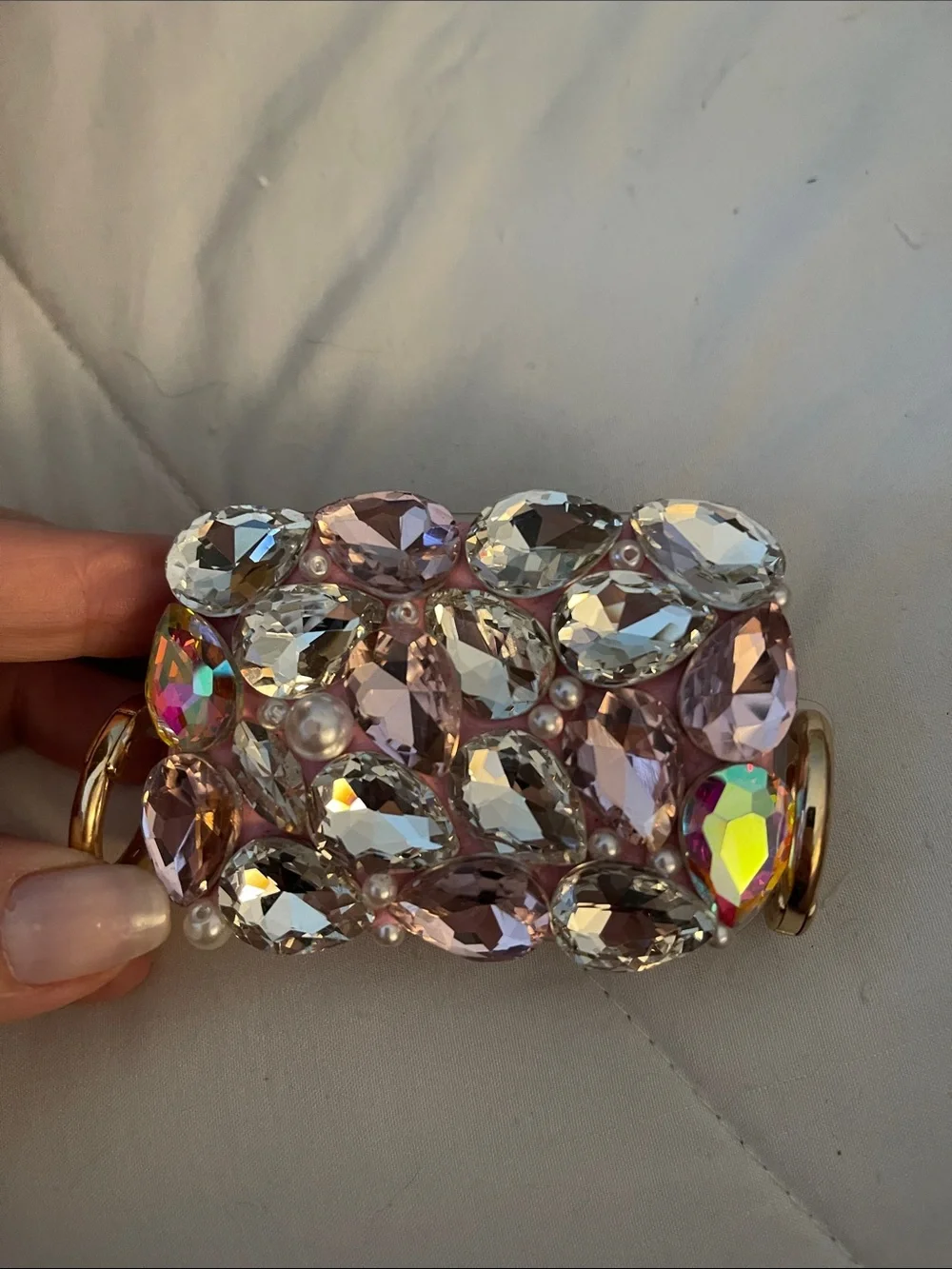 Crystal and Pearl Embellished Pink Cellphone Grip